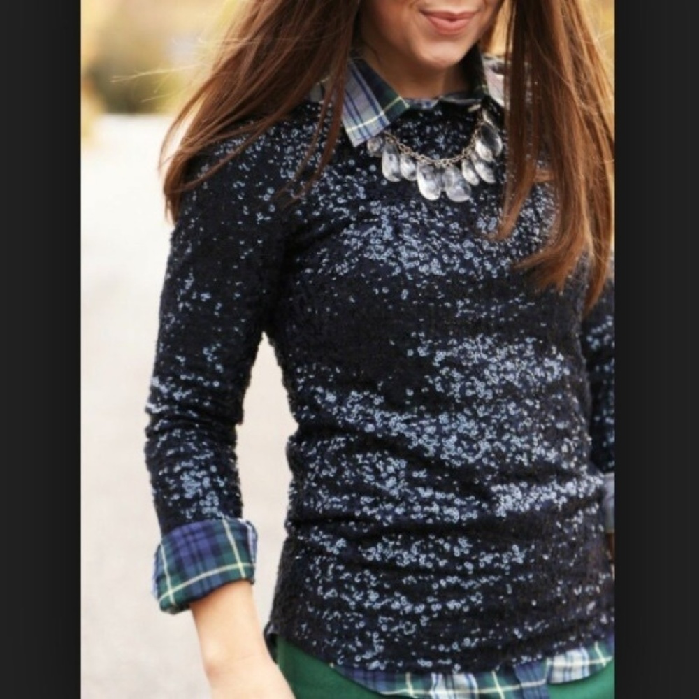 J crew sequin boat neck 3/4 sleeve top